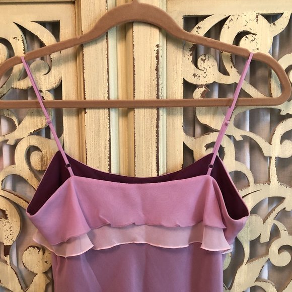 S bebe tiered ruffle chiffon spaghetti purple top - Picture 6 of 14